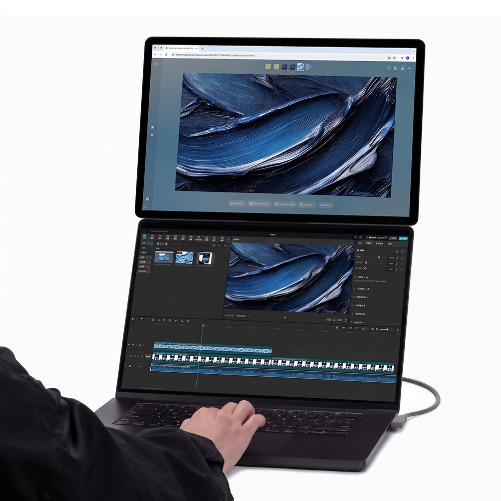 SOTSU FlipAction Pro 16 Gen 2 in Granite Grey boven de laptop op ooghoogte