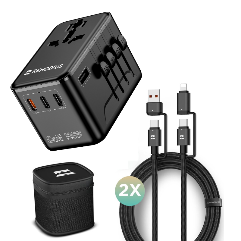 Wereldstekker PRO incl. 2x oplaadkabel