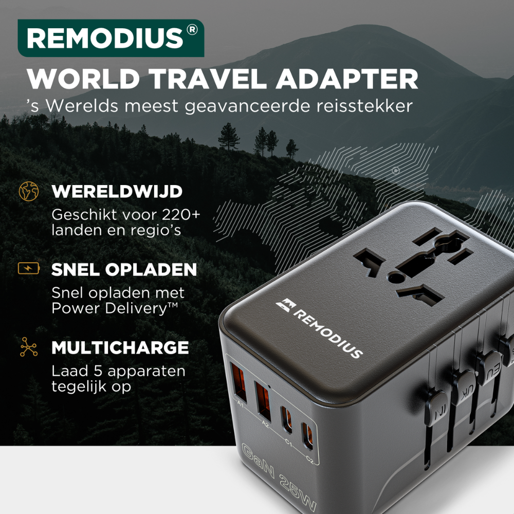 Remodius | World Travel Adapter + 1 UniCharge