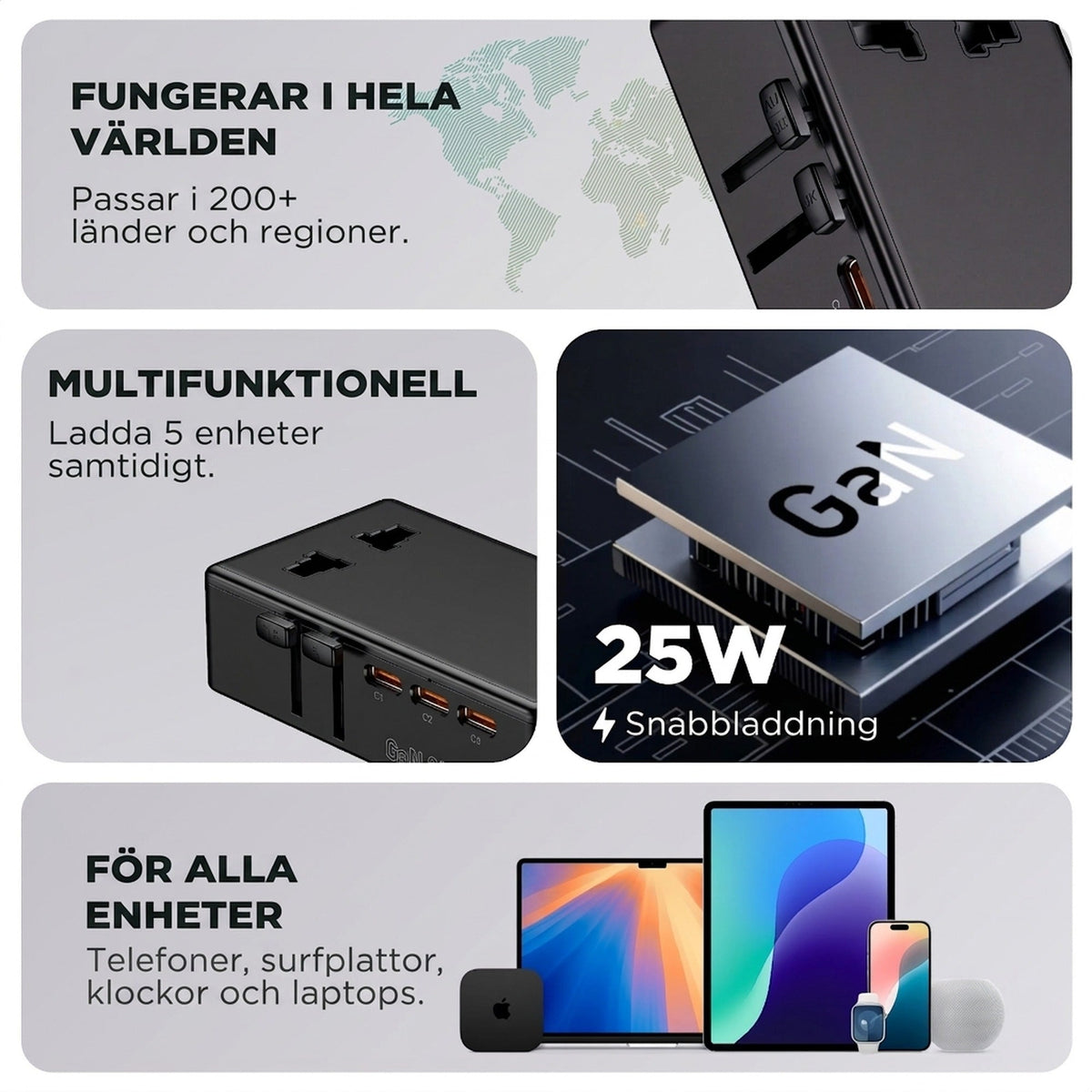 Ultra Dunne Wereldstekker incl. 1x UniCharge 6 #lang_sv