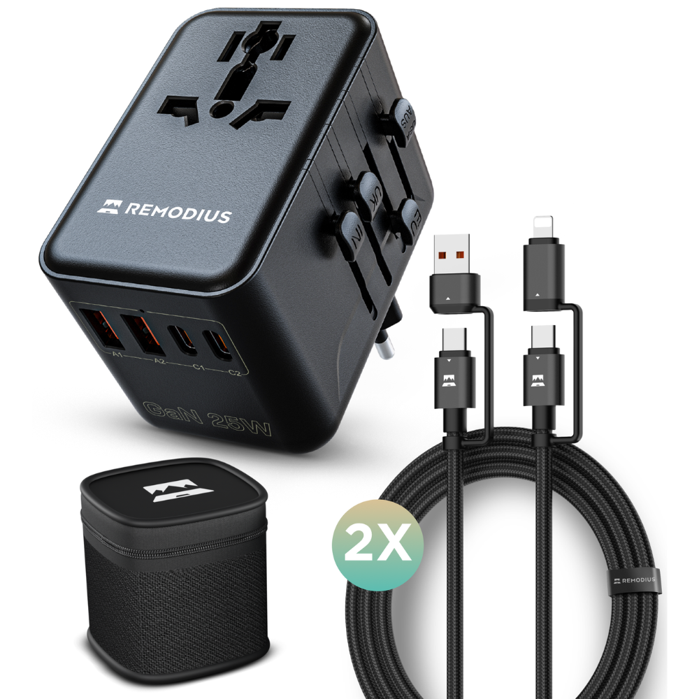 Remodius | World Travel Adapter + 2 UniCharge
