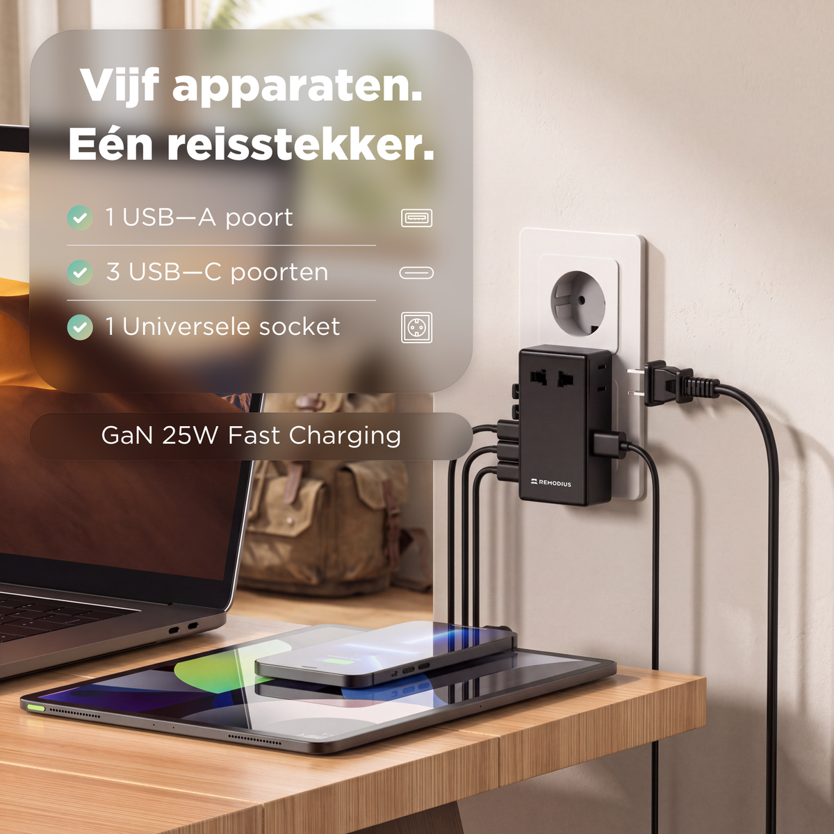 Remodius Ultra Dunne Wereldstekker: Multi 1