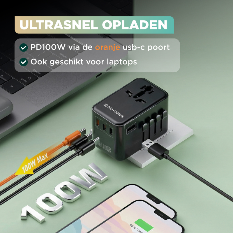 Wereldstekker PRO incl. 1x oplaadkabel