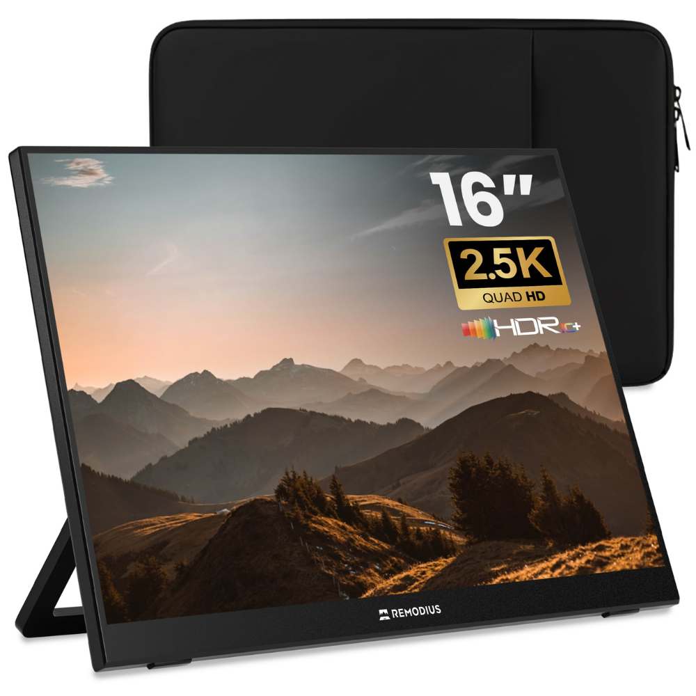 Remodius draagbare monitor 16 inch met beschermsleeve, vooraanzicht
