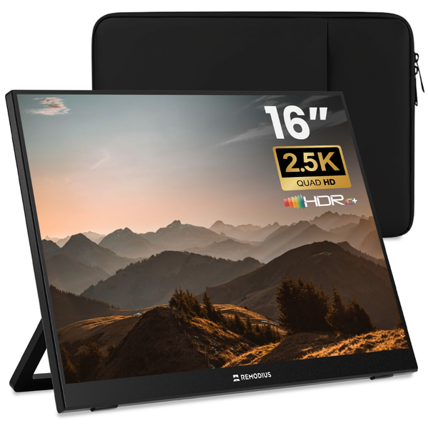 Remodius draagbare monitor 16 inch met beschermsleeve, vooraanzicht