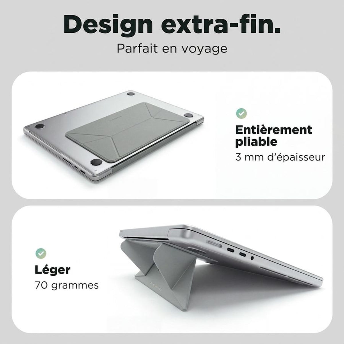 Remodius Invisible Laptop Stand Stone, extra dun ontwerp van 3 mm #Kleur_Stone #lang_fr