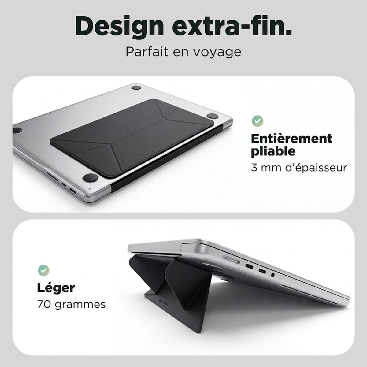 Remodius Invisible Laptop Stand Zwart, extra dun ontwerp van 3 mm #Kleur_Zwart #lang_fr