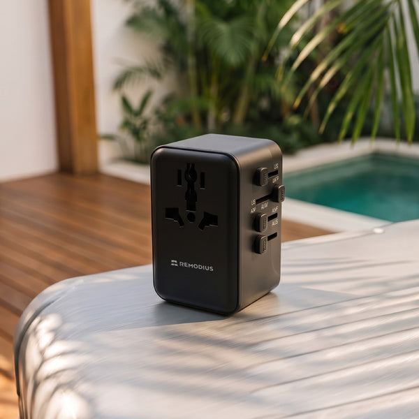 Remodius World Plug reseadapter vid poolen