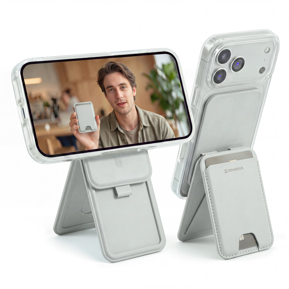 Remodius FoldStand Stone, MagSafe-pashouder en telefoonstandaard #Kleur_Stone