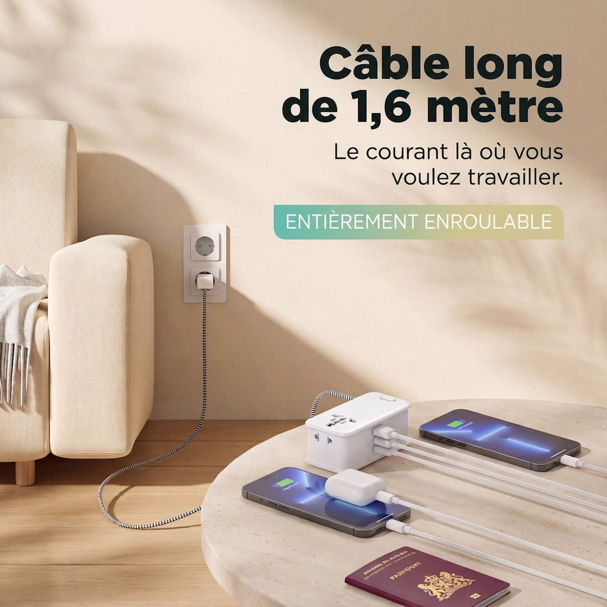 Remodius Travel Power Strip: Lange kabel #lang_fr