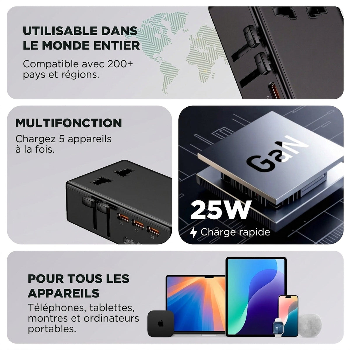 Ultra Dunne Wereldstekker incl. 2x UniCharge 6 #lang_fr