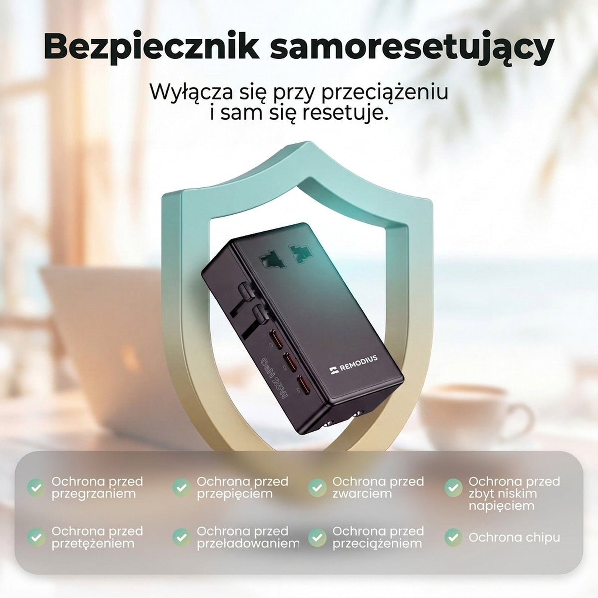 Remodius Ultra Dunne Wereldstekker: Beveiliging #lang_pl