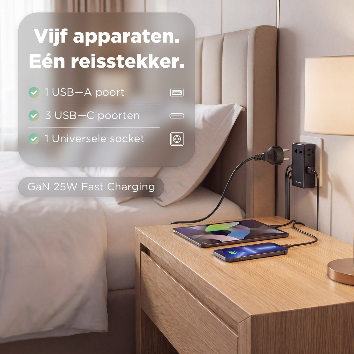 Ultra Dunne Wereldstekker incl. 2x UniCharge 7