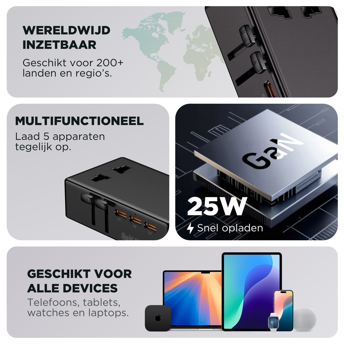 Ultra Dunne Wereldstekker incl. 1x UniCharge 6