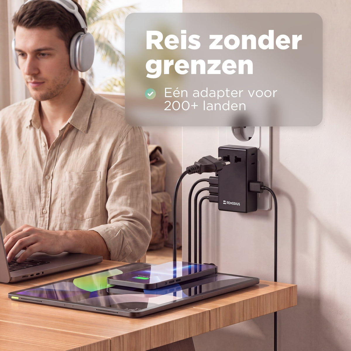 Ultra Dunne Wereldstekker incl. 2x UniCharge 8