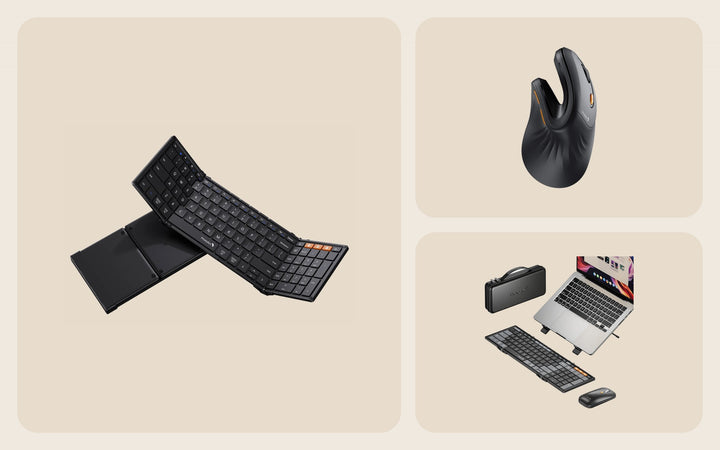 Opvouwbaar toetsenbord, ergonomische muis en toetsenbordset met laptopstandaard